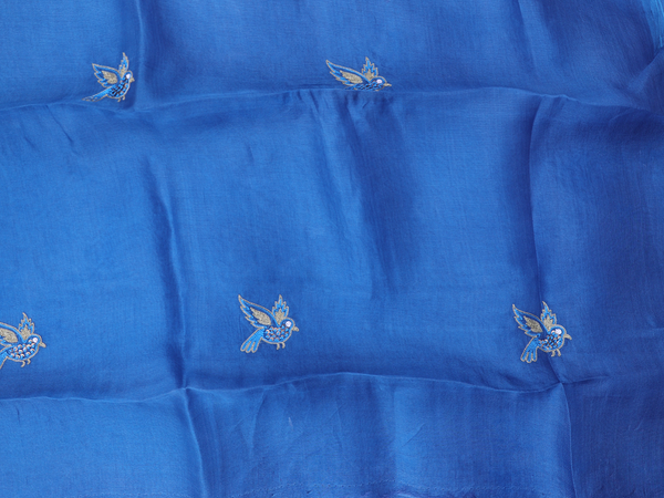 Birds Buttas Cobalt Blue Organza Unstitched Salwar Material