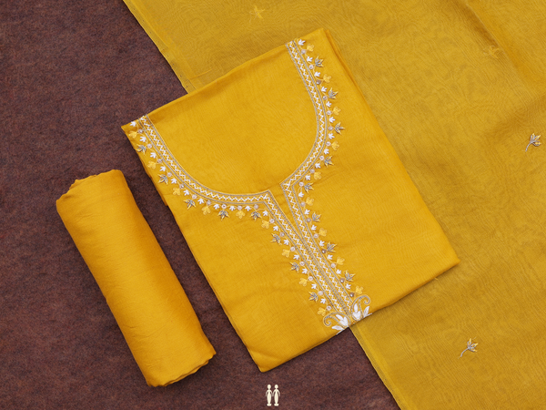 Embroidered Design Yellow Organza Salwar Material