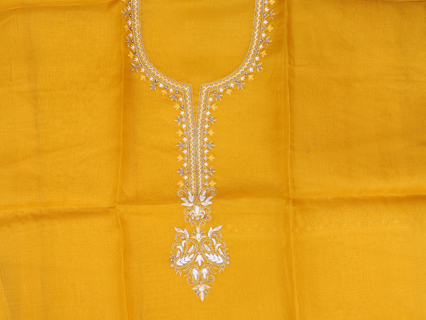 Embroidered Design Yellow Organza Salwar Material