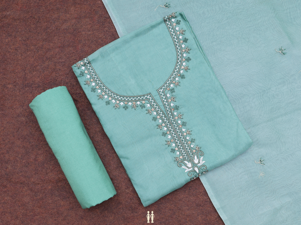 Embroidered Design Green Organza Salwar Material