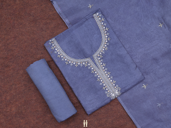 Embroidered Design Grey Organza Salwar Material