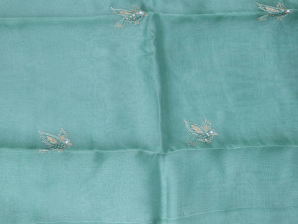 Birds Buttas Green Organza Unstitched Salwar Material