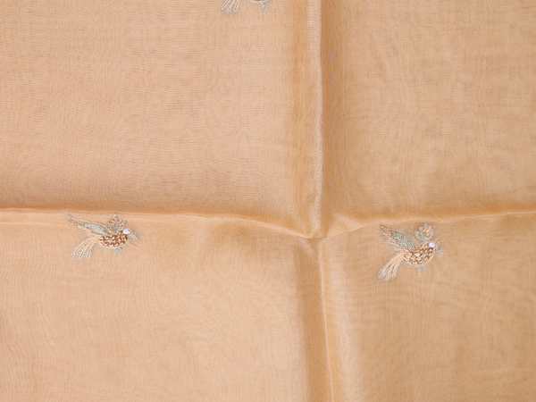 Birds Buttas Cream Yellow Organza Unstitched Salwar Material
