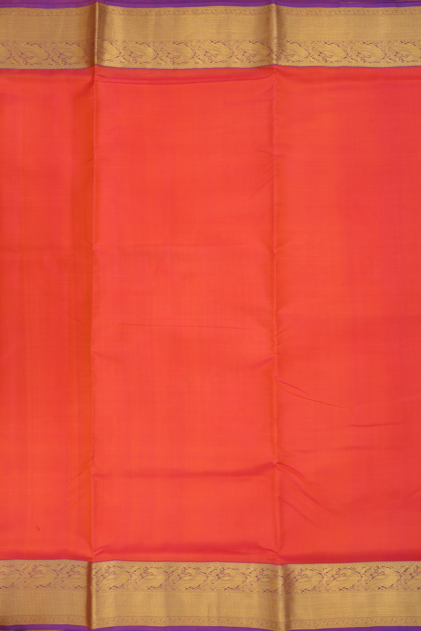 Nine Yards Silk Saree In Orange With Peacock Border