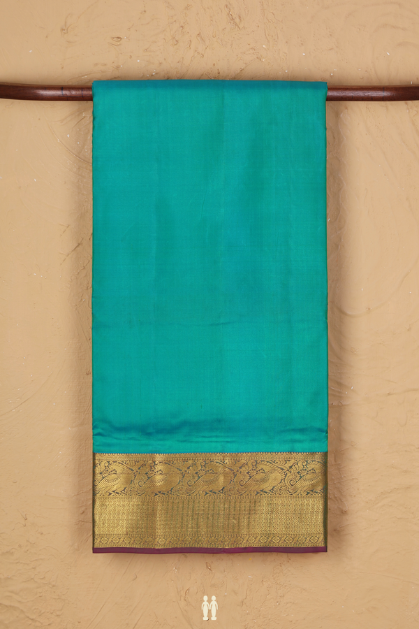 Kanchipuram Nine Yards Silk Saree In Sea Green With Zari Border