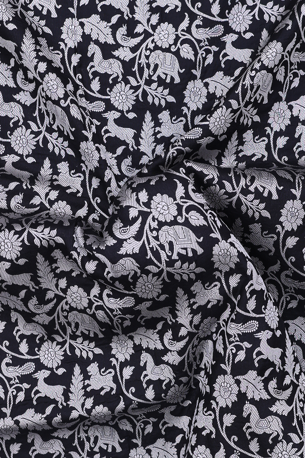 Banarasi Silk Saree In Black With Vanasingaram Design