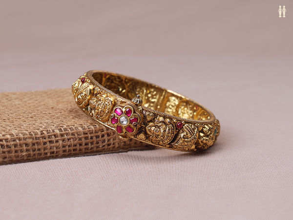 Antique Design Gold Plated Pure Silver Kada