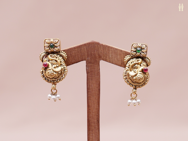 Peacock Design Gold Plated Pure Silver Earrings