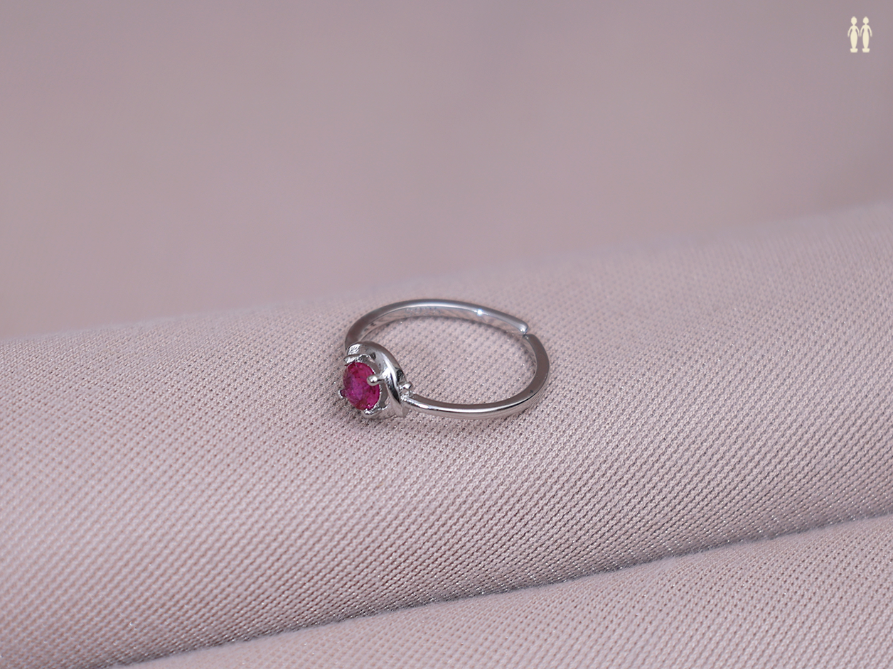 Pink Stone Pure Silver Adjustable Ring