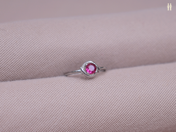 Pink Stone Pure Silver Adjustable Ring