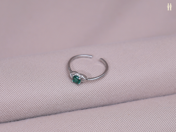 Emerald Stone Pure Silver Adjustable Ring