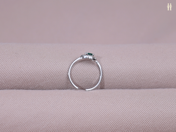 Emerald Stone Pure Silver Adjustable Ring