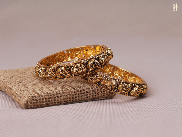 Peacock Design Gold Plated Pure Silver Bangles