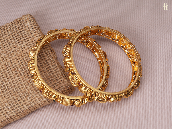 Peacock Design Gold Plated Pure Silver Bangles