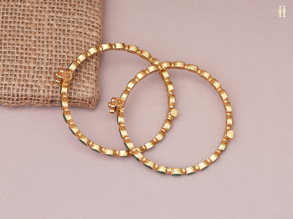Emerald Stone Gold Plated Pure Silver Screw Bangles
