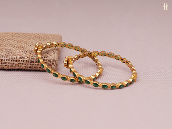 Emerald Stone Gold Plated Pure Silver Screw Bangles