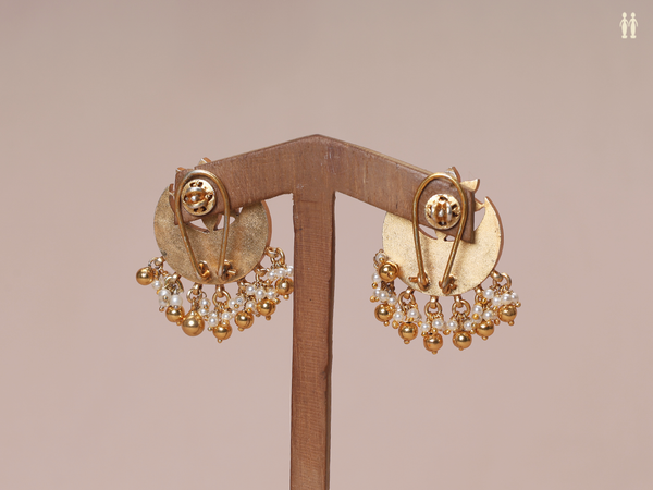 Pink Kundan Stone With Chandbali Design Pure Silver Earrings