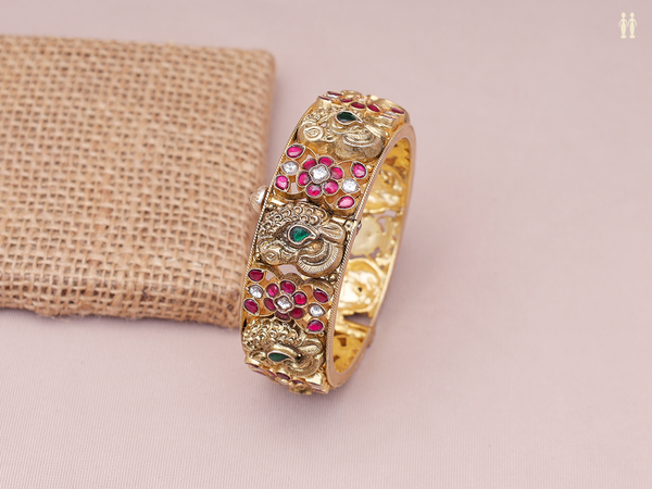 Antique Design With Stone Gold Plated Silver Screw Bangle