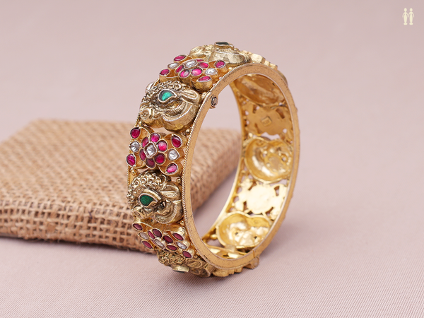 Antique Design With Stone Gold Plated Silver Screw Bangle