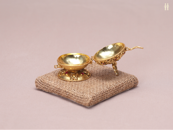 Green And Pink Stone Gold Plated Silver Kunguma Chimil