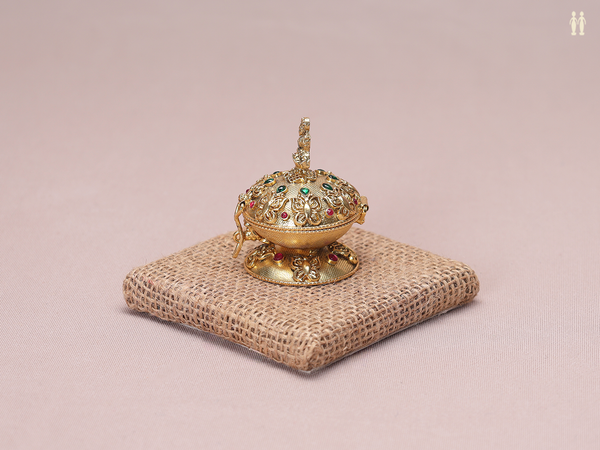 Green And Pink Stone Gold Plated Silver Kunguma Chimil