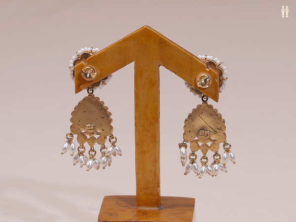 Pink Kemp Stone With Beads Gold Plated Pure Silver Earrings