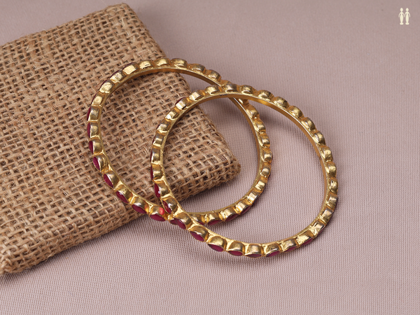 Pink Stone Gold Plated Pure Silver Bangles