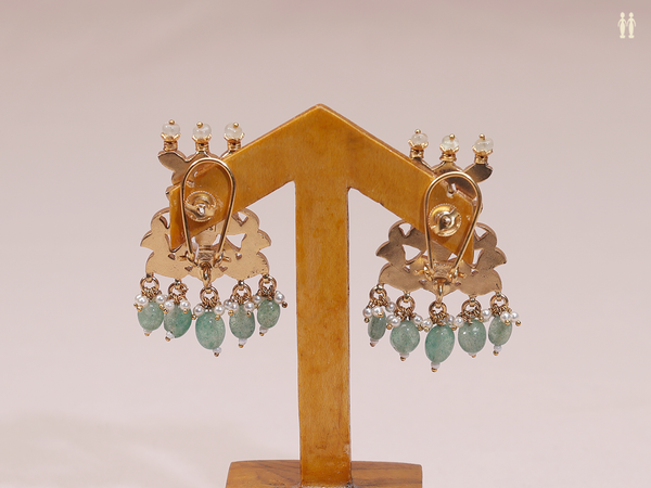 Multicolor Stone With Beads Gold Plated Pure Silver Earrings