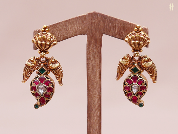 Tri Color Stones Gold Plated Pure Silver Earrings