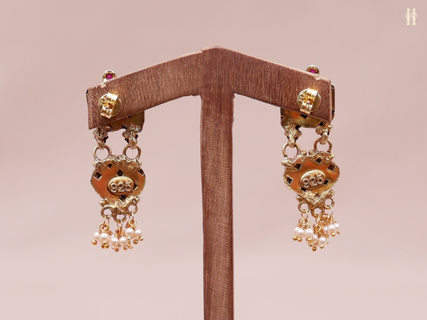 Peacock Design With Beads Gold Plated Pure Silver Earrings