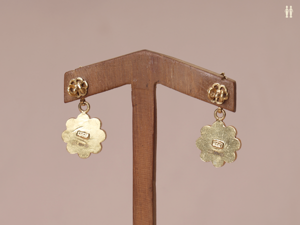 Green Stone With Floral Design Pure Silver Earrings