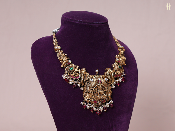 Antique Design With Beades Gold Plated Pure Silver Necklace