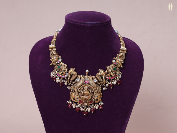 Antique Design With Beades Gold Plated Pure Silver Necklace