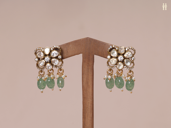 Crystal Stone With Beads Pure Silver Earrings