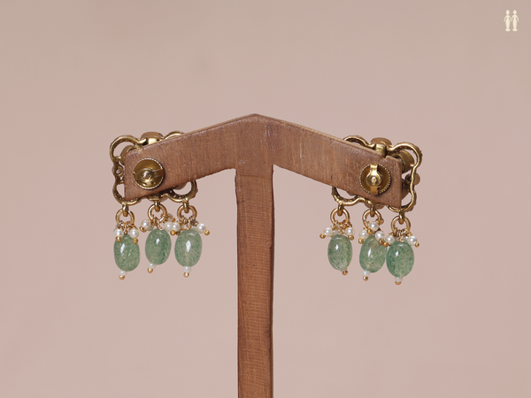 Crystal Stone With Beads Pure Silver Earrings
