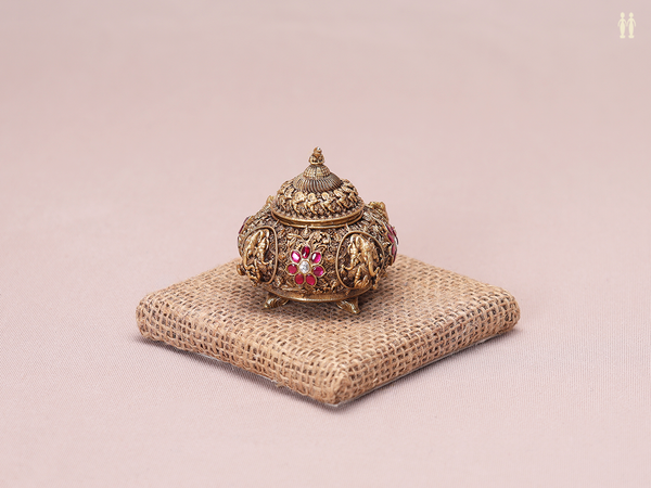 Ganesha And Floral Design Gold Plated Silver Kunguma Chimil