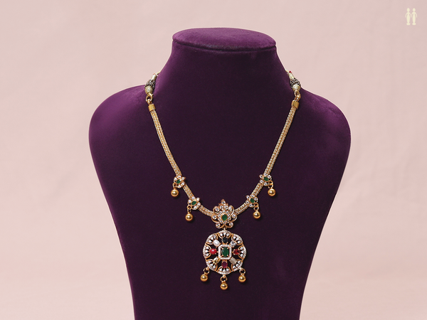 Multicolor Stone With Gold Plated Silver Necklace