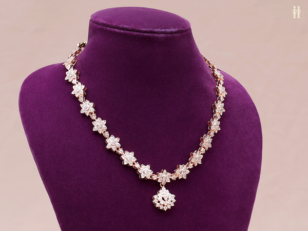 Floral Design With Crystal Stone Pure Silver Necklace