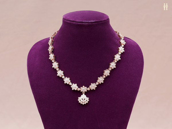 Floral Design With Crystal Stone Pure Silver Necklace