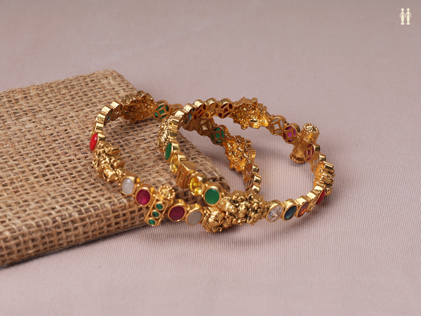 Multicolor Stone Gold Plated Pure Silver Bangles