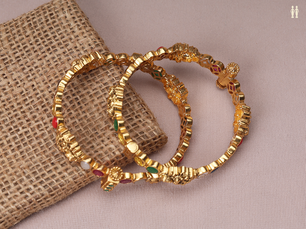 Multicolor Stone Gold Plated Pure Silver Bangles