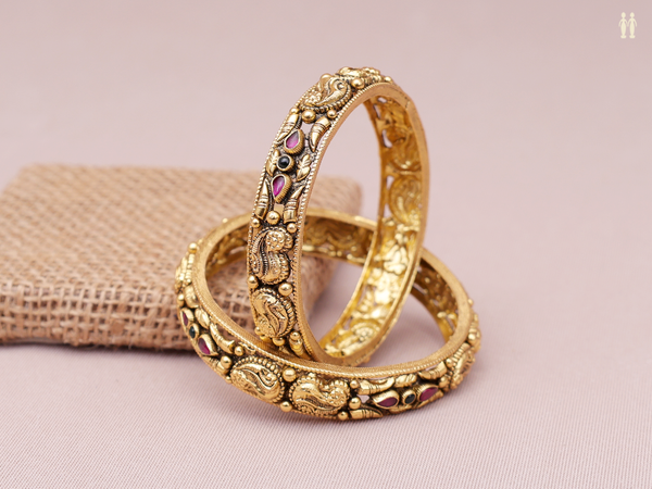 Paisley Design Gold Plated Pure Silver Bangles