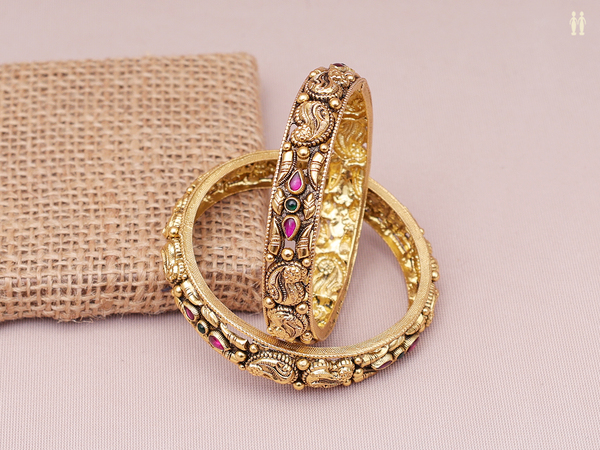 Paisley Design Gold Plated Pure Silver Bangles