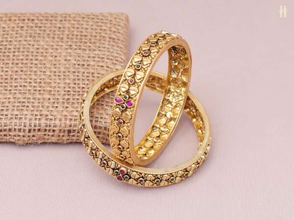 Pink Kemp Stone Gold Plated Pure Silver Bangles