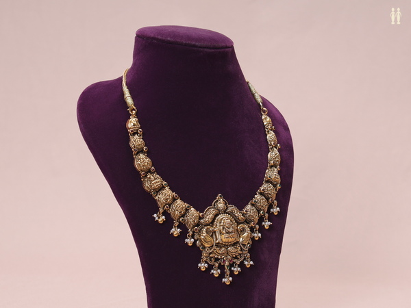 Antique Design With Beads Gold Plated Pure Silver Necklace