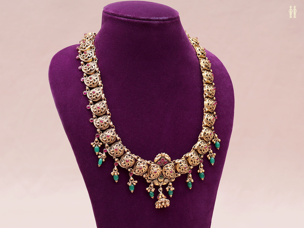 Paisley Design With Beads Gold Plated Pure Silver Necklace