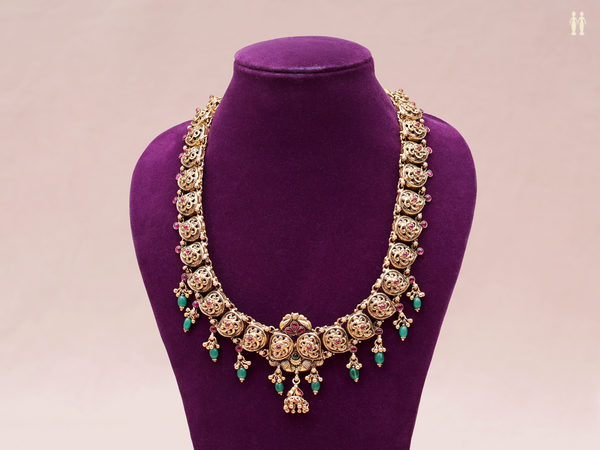 Paisley Design With Beads Gold Plated Pure Silver Necklace