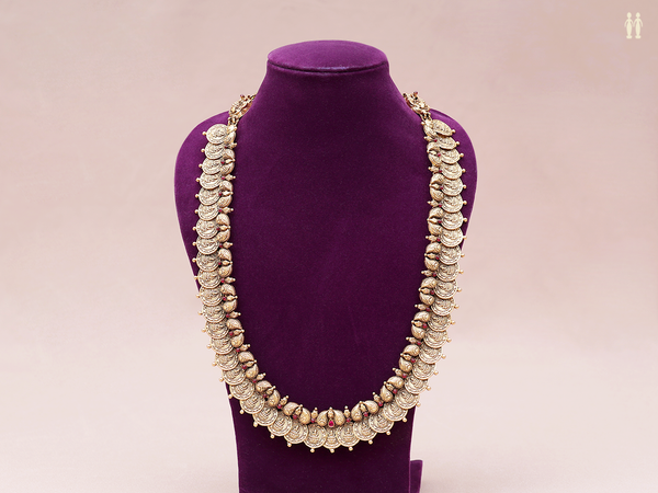 Lakshmi Coins Gold Plated Pure Silver Long Necklace