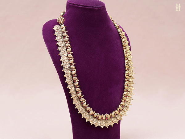 Lakshmi Coins Gold Plated Pure Silver Long Necklace