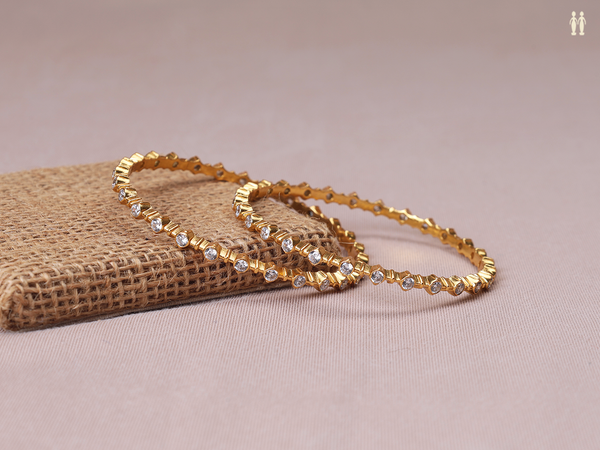 Crystal Stone Gold Plated Pure Silver Bangles